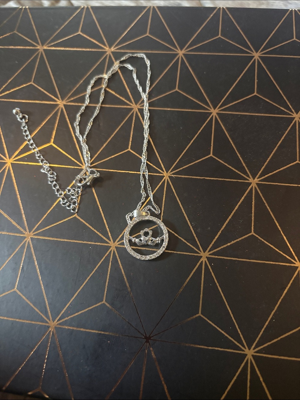 Silver Circle Pendant Necklace with Crystal Accent - Women Jewelry